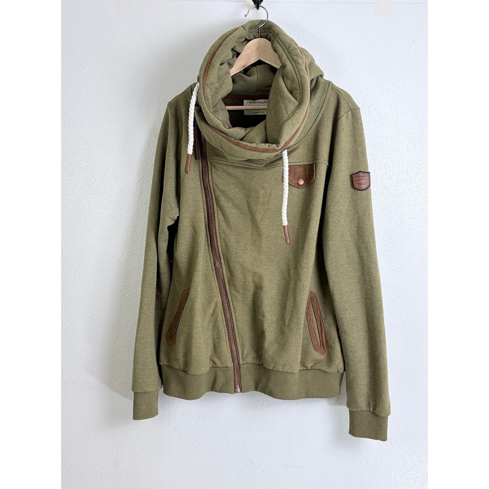 Wanakome Green Heathered Asymmetrical Zip Hestia Womens Hoodie XXL